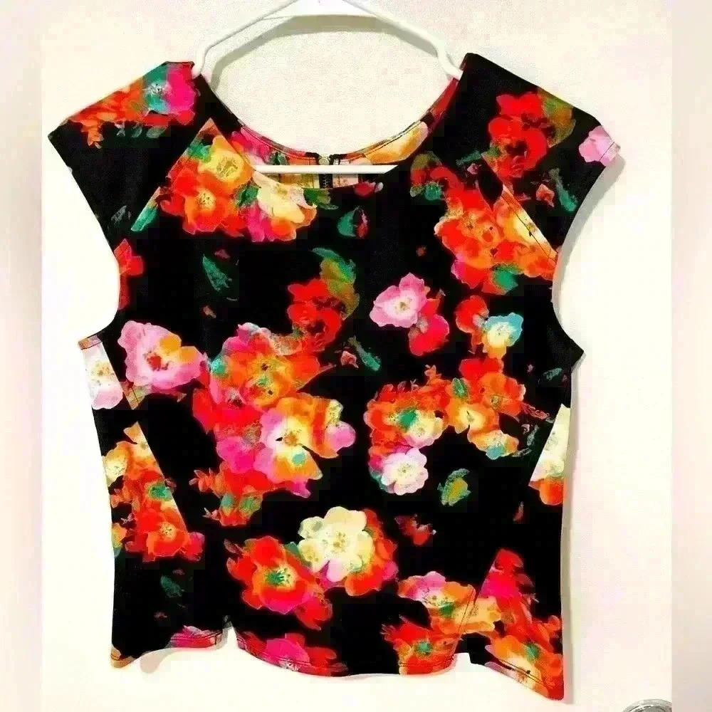 Robert Rodriguez floral zip back top blouse sz 6